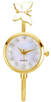 JSDDE Damen Spangenuhr Metall Armreif Uhr Schmetterling Design Kleideruhr Elegant Armbanduhr Analoge Quarzuhr Armbanduhr für Frauen Mädchen