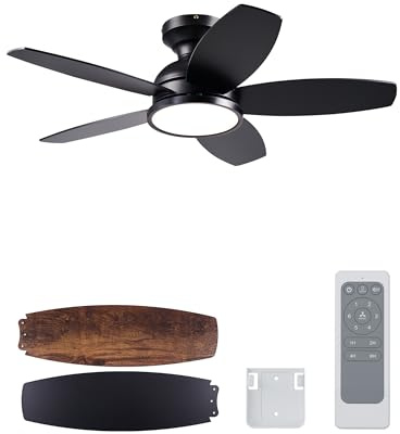 VONLUCE Ceiling Fan with Light Remote Control, 36/ 42/52 Modern Ceiling Fans with Timer 6 Speeds Quiet Reversible Motor, 91/107/132 cm Indoor Outdoor Ceiling Fan for Living Room Kitchen Patio