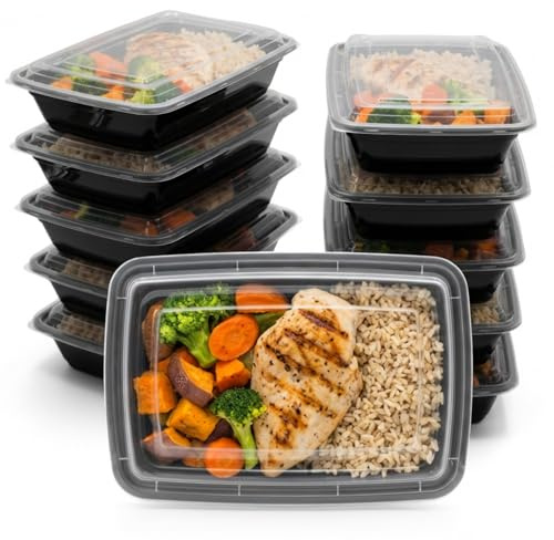 BigDean 10 Meal Prep Boxen 800ml mikrowellengeeignet wiederverwendbar | Eckige Boxen lebensmittelecht Mealprepboxen stapelbar Mealprep Box Essensbox Lunchbox Mikrowellen, Spülmaschinen geeignet