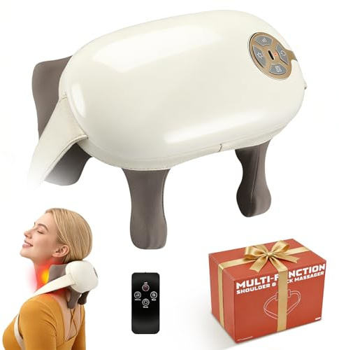 Massaggiatore Cervicale Schiena e Collo 6D con Calore 5 Modalità 4 Intensità Massaggiatore Elettrico Schiena e Collo Senza Fili 2000mAh Ricaricabile Portatile Neck Massager Regalo Donna Uomo