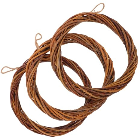 DOITOOL Couronne de Vigne Ronde en Rotin 20 Cm, Lot de 3 Pièces Fines pour Décoration Mariage, Noël et Fête, Guirlande Artisanale Légère pour Porte et Table, Fournitures DIY pour