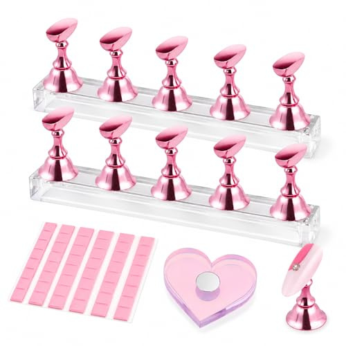 2 Pcs Support Magnétique Pour Ongles Capsules, Présentoirs À Ongles Avec Base Acrylique Et 48 Autocollants, Support Ongles Capsules Pour La Pratique, L'exposition Et Les Kits De Press On Nails (Rose)