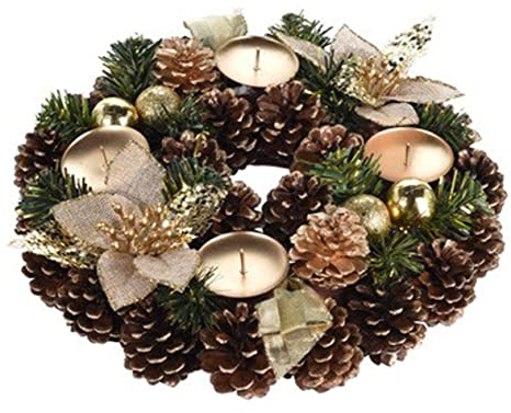 itsisa Adventskranz Holz mit Zapfen & Sternen - tolle Weihnachtsdekoration, Adventsgesteck