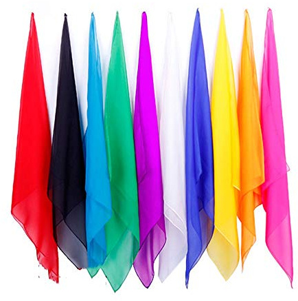 ICECHAN Magisches Seiden-Taschentuch, Zauberer, Jonglierschals, magische Tricks, Bühnenrequisiten, bunt, Seidentuch, klassisches Spielzeug, Zubehör, 5 Stück (15 x 15 cm)
