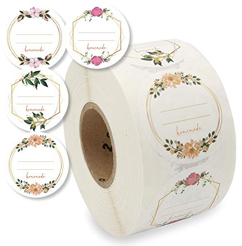 Etiketten Selbstklebend 1000 Stück 5cm Ø Klebe-Etiketten zum Beschriften von Einmach-Gläsern, Aufkleber Marmeladenglas Beschriftbar, Gewürzetiketten Rund „Homemade“