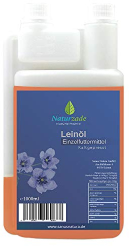Naturzade Leinöl 1 Liter Premium Qualität 100% rein, kaltgepresst für Pferde & Hunde