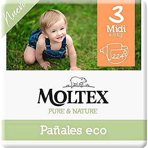 Moltex Pure & Nature Blöjor storlek 3 (4–10 kg) - 224 blöjor (4 påsar med 56 st)
