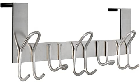 SKOLOO Türgarderobe zum Einhängen - für Türen bis 4,5 cm Dicke, Edelstahl Türhakenleiste mit 11 Haken, Tür-Hakenleiste für Mäntel, Hüte, Handtücher, Jacken, Silber, 2er-Pack