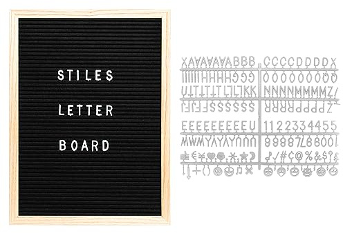 Stiles 12x16 Felt Letter Board Sign Set, With 440 Plastic Letters, Numbers, and Symbols, Changeable Wooden Message Board for Menu, Milestones, or Baby Announcement Sign, Black