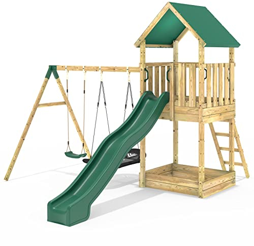 Rebo® Modular Wooden Climbing Frame Adventure Playset - Tower with swing Gisburn | OutdoorToys | Kids' Outdoor Wooden Garden Play Equipment, Children's Jungle Gym