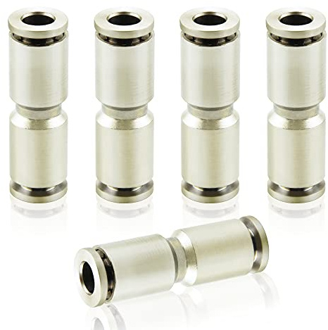 ERGAOBOY 5 Stück 6MM OD Kupfer vernickelt gerade Union Schnellanschluss Push In Lock Pneumatische Steckverbinder Fittings