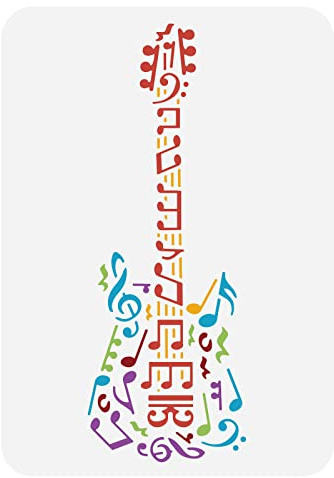 BENECREAT Gitarrenschablone, Musiknoten-Zeichnungs-Malschablonen Wiederverwendbare Kunststoff-Schablonen-Zeichnungsvorlagen Zum Malen Auf Holzmöbeln als Heimdekoration, 29.7x21 cm