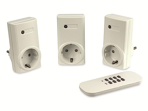 DAYHOME Set di prese radio 55205X10 con 3 prese, prese telecomandate con frequenza di trasmissione 433,93 MHz, portata fino a 40 m, potenza di commutazione 1000 W e 4,35 A, con funzione memoria