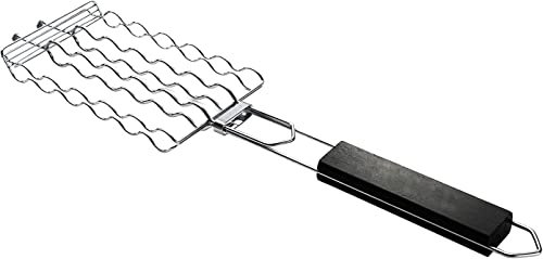 Premium-Grillkorb, Grillnetz, Grillkorb mit 6 Fächern, Wurstgrillnetz, Grillwurstkorb, Metallclip-Grillrost mit Holzgriff, Grillzubehör.