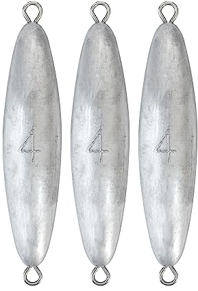 BLUEWING Torpedo Sinker Through Wire Fishing Weight Saltwater Bullet Lead Double Ringed, 4 oz, 3 Pack