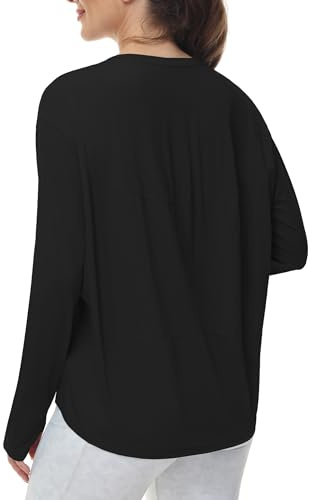 THE GYM PEOPLE Damen Langarm Sportshirt Rundhals Locker Yoga Laufshirt | Daumenloch, Lockere Rückenpartie, High-Low-Saum, Atmungsaktiv, Stretch, Leichtes, Sport Oberteile Fitness Laufen Freizeit