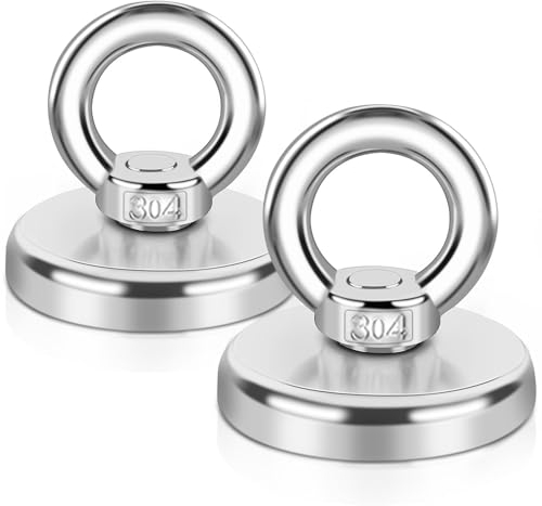 FPMYB 2 Stück Magnete Stark, Neodym Magnete Extra Stark Magnetfischen, 48 mm Super Starker Angelmagnet mit Loch für Zuhause, Werkstatt,Teichbergung, zum Magnetfischen in Seen,Rasen,Ozean