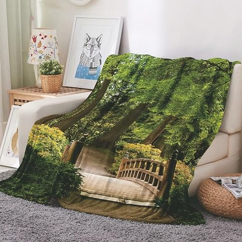 EHOMERY One Piece Kuscheldecke Decke Zum Selber Gestalten One Piece Kuscheldecke Sofa Decken XXL Waldholzbrücke Landschaft Hosting-Decke Grün 200x150cm