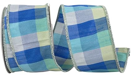 Reliant Ribbon Dupioni Schleifenband, kariert, Eisblau