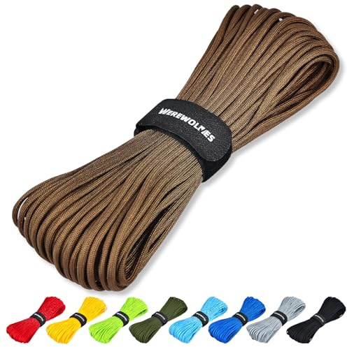WEREWOLVES Paracorde 550, 7 brins de type III 4 mm | Paracorde de 30,5 m - Parachute pour bracelet, cordon de camping, cordon 550 pour travaux manuels et projets de bricolage
