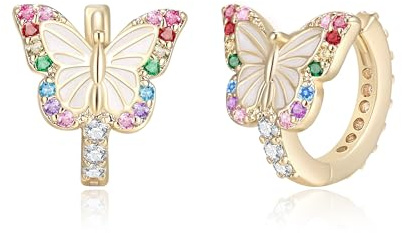 EVER FAITH Butterfly CZ Small Huggie Hoop Earrings | Women Girls, Hypoallergenic, 14K Gold Plated, Tiny Hoops, Insect Animal