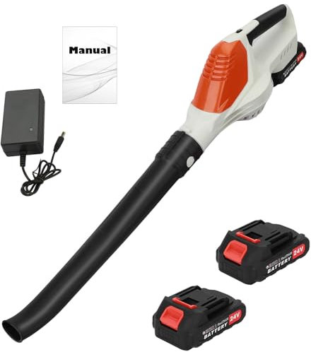 Cordless Leaf Blower, 24v Battery Leaf Blower, 2 Batteries & Charger, Electric Leaf Blowers for Lawn Care, Battery Powered Blower Lightweight for Leaf/Snow/Dust Blowing (White)