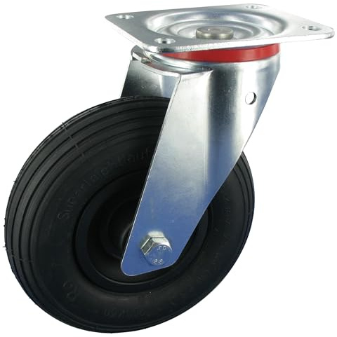 Rollentechnik Lenkrolle ohne Feststeller Rad Luftreifen Ø200x50 mit Rollenlager & Anschraubplatte Bauhöhe 235mm Tragfähigkeit 75 kg