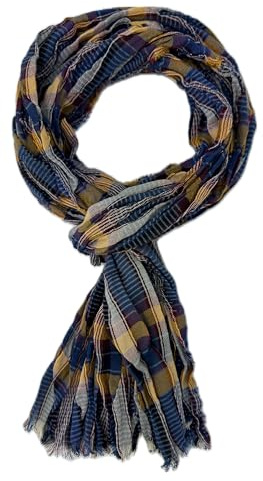 Rotfuchs Sciarpa leggera da donna, in cotone, effetto stropicciato, motivo a quadri, colore giallo, blu, rosso, Made in Germany, giallo blu rosso, 180 x 15 cm (L x B)