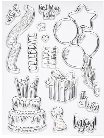 PATIKIL Transparent Silicone Stamps, 1 Pcs T2019 Happy Birthday Balloon Cake Clear Stamps for Card Making Decoration DIY Scrapbooking Embossing Album Decor Craft, Clear