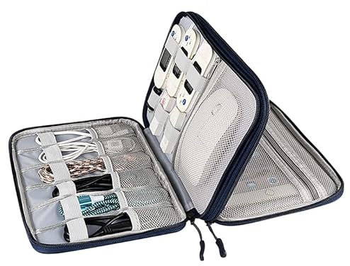 Kabeltasche,Kabel Organizer Tasche Kabel Organizer Bag Power Bank Extenal Batterieladegerät Reisetasche for 7.9 iPad Mini Fall USB Flash-Laufwerk-Stick-Festplattenspeicherung(Double Layer Blue)