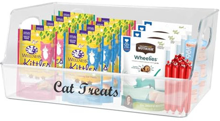 Ctomche Cat Treats Box Cat Food Pouch Storage Contaienr, Clear Pet Treats Container with Handle,Kitten Treats Sticks Chew Holder, Pet Food Storage Snack Stationt, Wet Food Tin