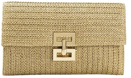 YUEZHAN Abendtasche Damen Clutch Damen Abend Tasche Einfacher Clutch-Geldbeutel Strohhalm-Umschlag-Clutch-Party-Hochzeits Tasche Khaki