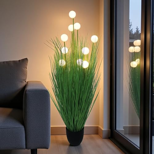 Arnusa Kunstpflanze Dekogras 110 cm mit LED Beleuchtung künstliche Pflanze Gräser batteriebetrieben mit Timer warmweiß Dekoleuchte