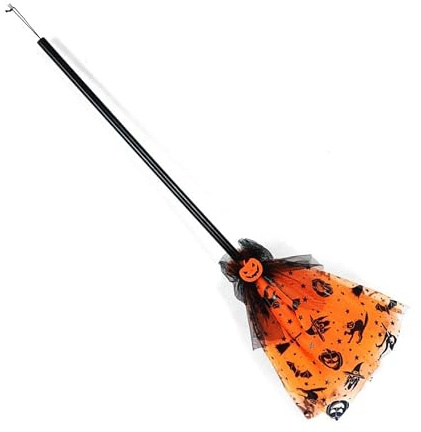 Partilandia Escoba de Bruja naranja con tul de 90 cm
