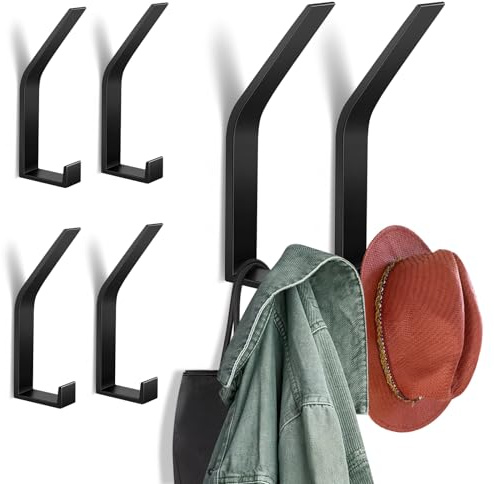Zeawavsl Garderobenhaken 6 Stück, Haken für Akustikpaneele, Unsichtbare Schrauben, Moderne Garderobenleiste in Schwarz - Ideal für Jacken, Mäntel, Kleidung, Schals, Handtaschen und Mehr (Black)
