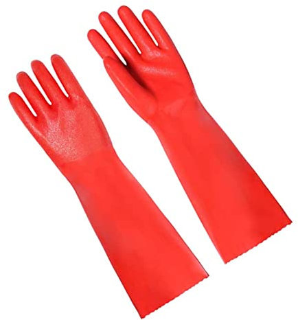 MOLUCKFU Rutschfeste Geschirrspülhandschuhe Dicke Küchenreinigungshandschuhe 40cm Rot Wiederverwendbar Für Hausarbeit Und Pflege