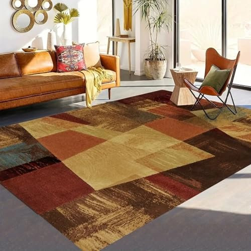 AAFUOO Tappeto moderno patchwork geometrico per soggiorno, grande tappeto per camera da letto, decorazione per ingresso, sala da pranzo, ufficio, antiscivolo, marrone 240 * 300 cm (95×118 pollici)