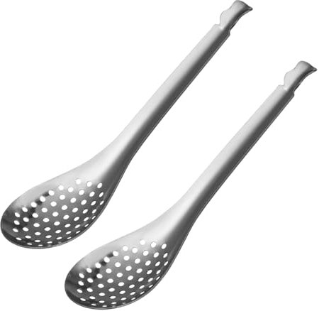 JECOMPRIS 2Pcs Stainless Steel Caviar Strainer Spoon Small Slotted Spoon for Poached Eggs and Cooking Kitchen Tool