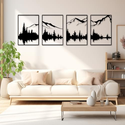 TECKZOON 4 Stück Metall Berg Wandkunst, Metall Wanddekoration Große Berg und Wald Wanddekorationen, Bergwald Dekorative Malerei Wandkunst Skulptur Geeignet für Wohnzimmer, Schlafzimmer, Büro
