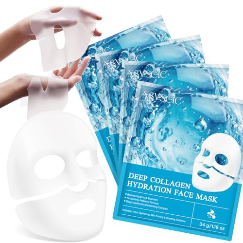 Bio Collagen Face Masks, Glass Skin Collagen Mask, Bio-Collagen Real Deep Mask, Korean Face Mask, Hydrogel Overnight Hydrating Face Mask for Reduce Wrinkles, Youthful Skin, Elasticity Improvement