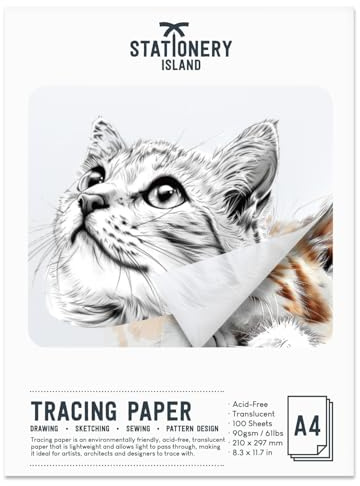 STATIONERY ISLAND transparent papper tryckbart A4 100 ark 90 g/m² pauspapper vitt pergamentpapper för tryck utskrivbart arkitektpapper
