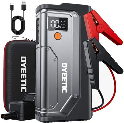 DYEETIC D16 Starthilfe Powerbank für pkw, 5000A Auto Starthilfe für 12V Auto, Motor (10,0L Benzin /8,0L Diesel), Tragbare Batterie Booster Jump Starter mit LED Taschenlampe, Bildschirm