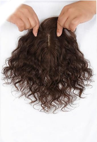 Kurze Lockige Echthaar Topper Atmungsaktive Perücken Haarteile Clip In Top Haarteile Wellige Topper Perücken Für Den Täglichen Gebrauch, Brown