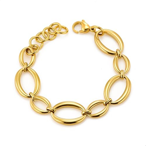 Gold/Silber 925 Armband Damen Kubanisches Armbänder Chunky HipHop Geschenk | ALEXCRAFT Gold/Silber 925 Armband Damen Kubanisches Gliederkettenarmband Chunky Handkettenarmband HipHop Klobiges Armbänder
