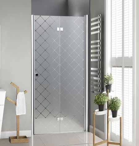 DOCCIASI - Box Doccia - Porta Doccia Pieghevole, Vetro 6mm con Pattern Rombi, 87/90x190 cm, Cromo Lucido