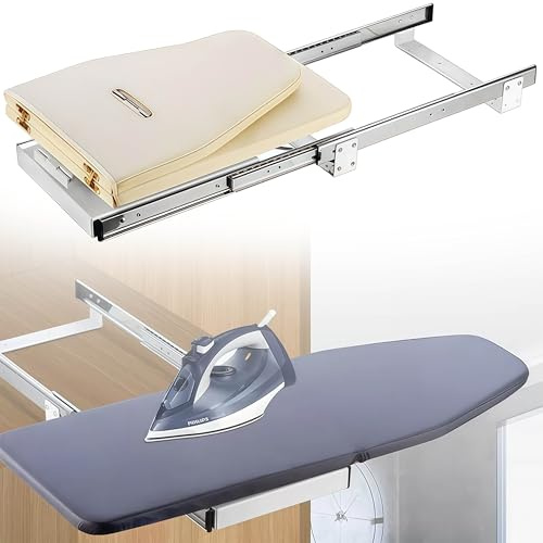 PRMTYUP Tabla De Planchar Plegable Y RetráCtil, Tablas De Planchar Deslizables para Armario, Tabla De Planchar Oculta, RotacióN De 180 Grados, Montaje En CajóN, Ahorro De Espacio,02