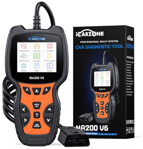 ICARZONE MA200 V6 Valise Diagnostic Auto 6 Réinitialisation, Diagnostic Voiture pour Benz/Land Rover/Porsche/BMW/Volvo/V.A.G, Tous Les Systèmes,OBD2 Diagnostic Français, Auto VIN, Mise à Jour à Vie
