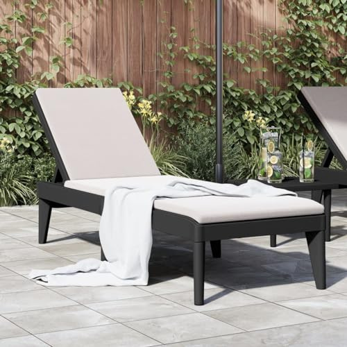 QUAHEAS Sonnenliege Anthrazit 186x60x29 cm, Robuster Polypropylen Gartenliege mit Verstellbarer Rückenlehne, UV-beständig für Outdoor-Entspannung