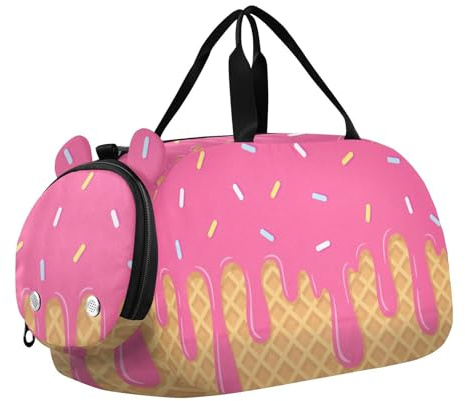 Tanztasche, Sporttasche für Mädchen und Jungen, Erdbeer-Eiscreme, Rosa, Kinder-Sporttasche, cremefarben, Reisetasche mit Namen, Wochenendtasche