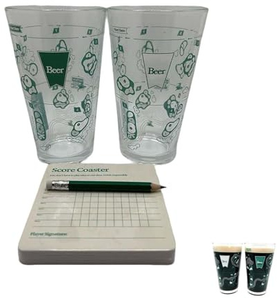 The 9 Hole Golf Course On a Beer Glass, Funny Golfs Glass Set with 2 Pint Glasses, Scorecard Coasters & Pencil, Party Beer Cup Games, Unique Gift for Men & Drink Lovers (1set)